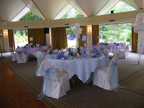 purple and white wedding reception