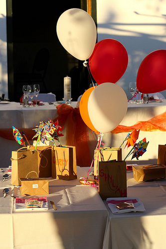 red and yellow wedding balloons