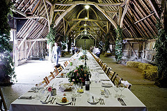 classic wedding reception in a barn