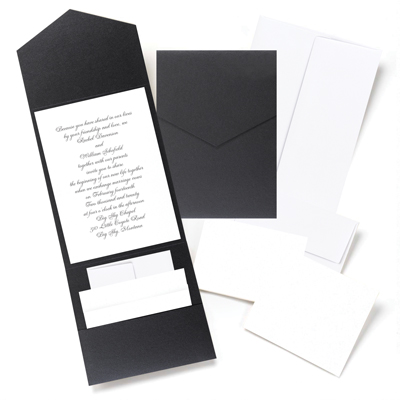 black pocket fold wedding invitation kit