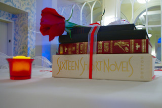 book and flower centerpiece