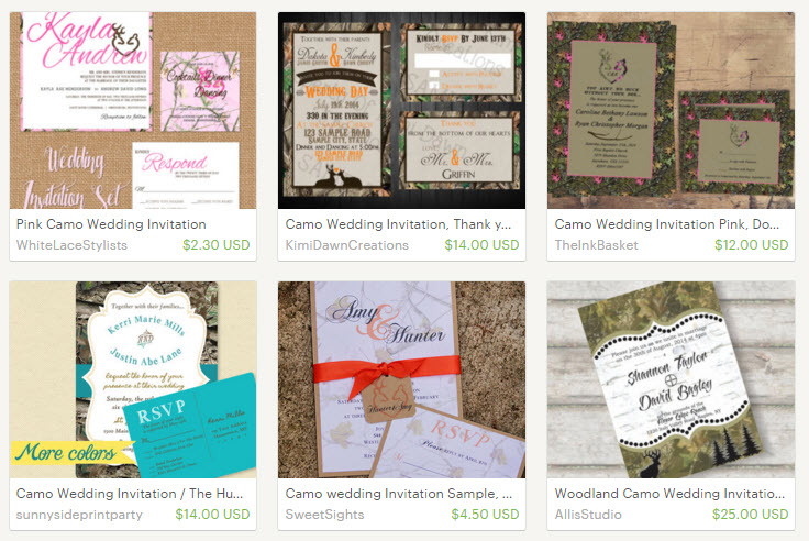 camo wedding invitations on Etsy