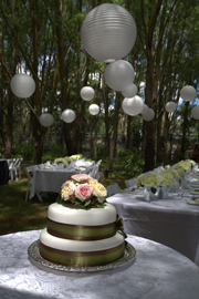 paper lanterns decorating a garden wedding