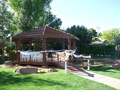 gazebo decorated with tulle