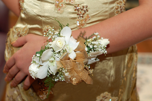 gold wedding corsage