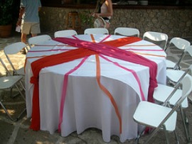 wedding table decorated with colored runners