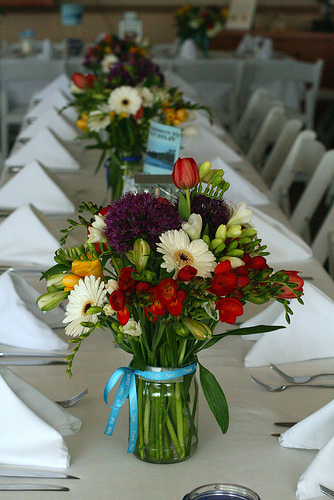 flowers in jars for your centerpieces