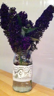 homemade vase wrapped in lace