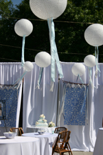 white lantern on red table runner