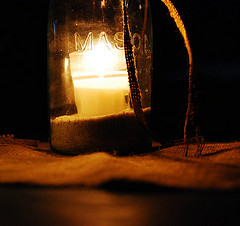 mason jars with candles and sand