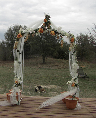 tulle decorated wedding arch