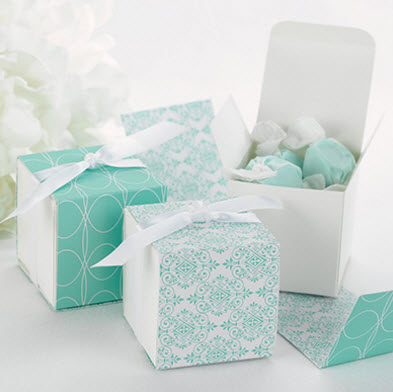 aqua damask favor boxes