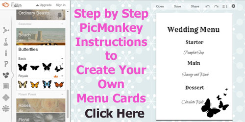 make your own wedding  menu cards