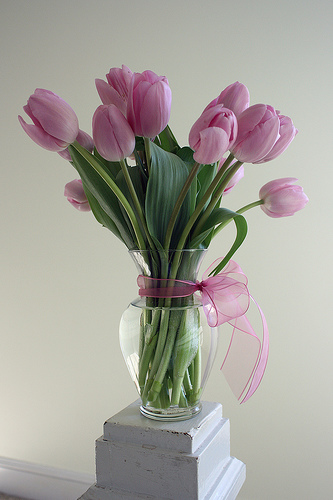pink tulip centerpiece