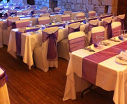 purple wedding reception tables