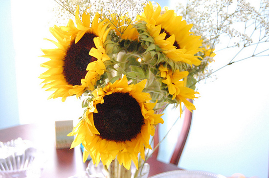 yellow sunflower wedding centerpiece