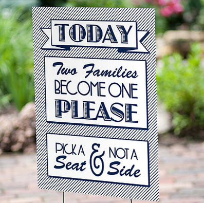 two families become one - wedding ceremony sign - available from Cheap Wedding Solutions