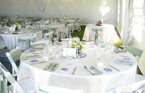 white chairs with sashes